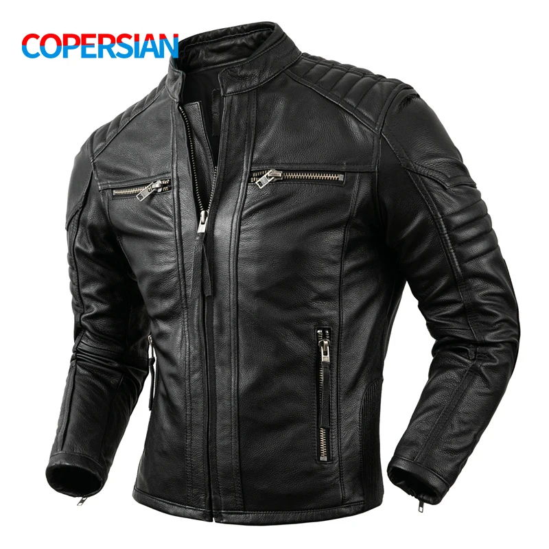 Leather Work Jacket - Abrigo de cuero Vintage informal para
