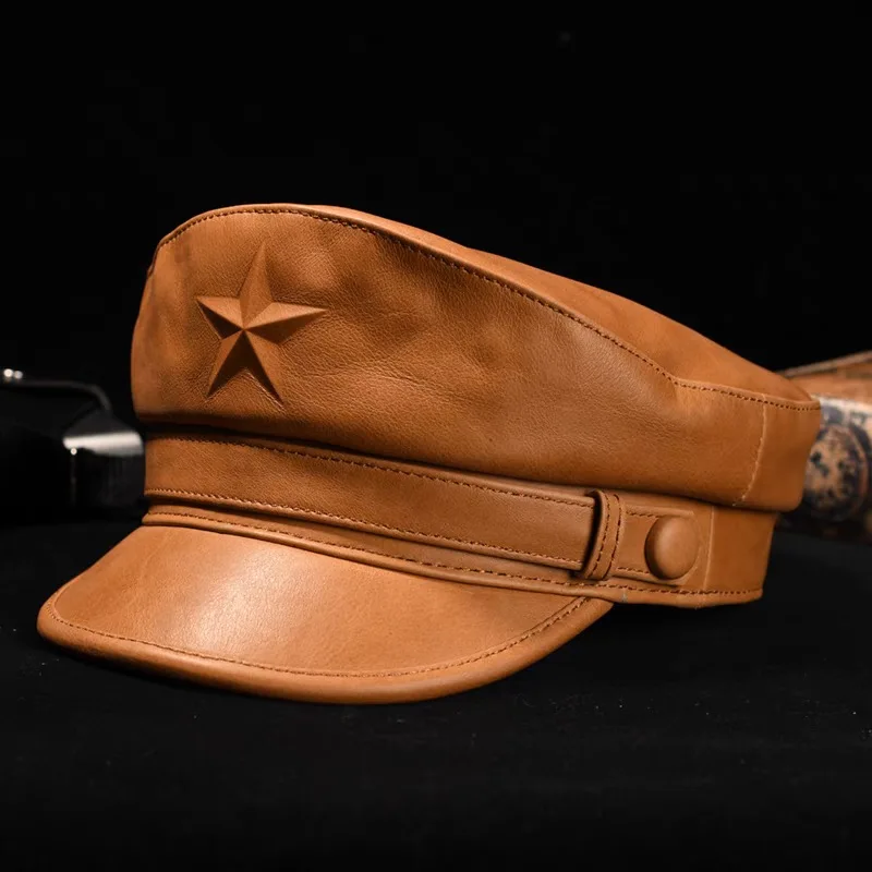 Leather Work Hat - Gorra militar novedosa para hombre, gorras