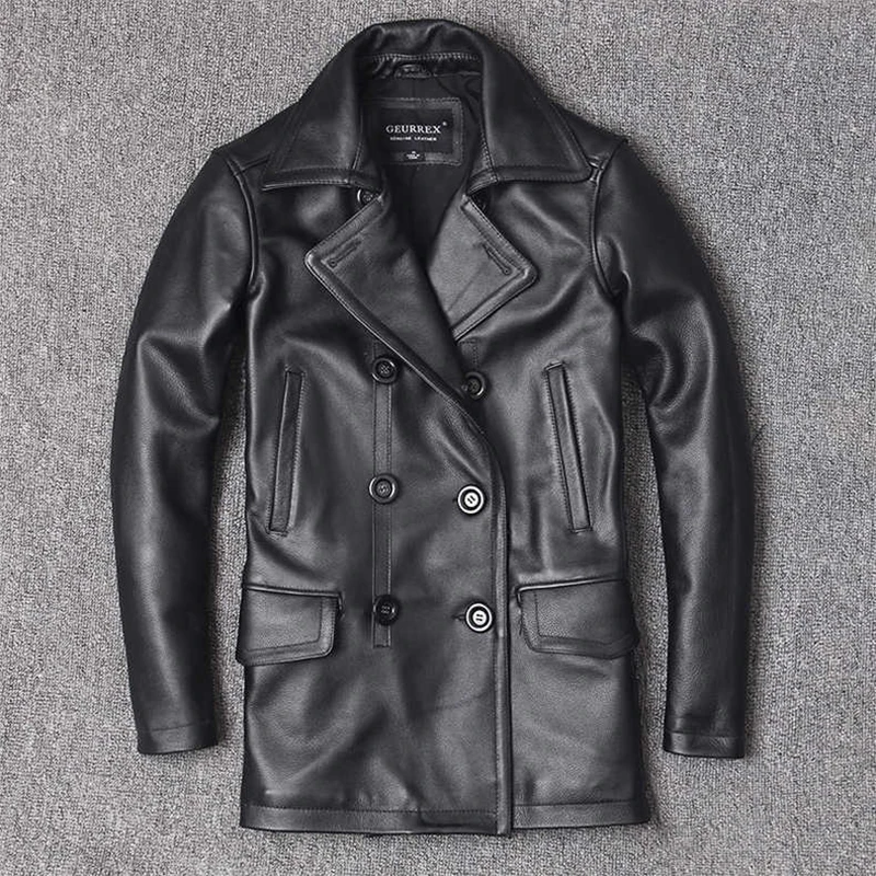 Leather Work Jacket - Chaqueta de cuero genuino para hombre,