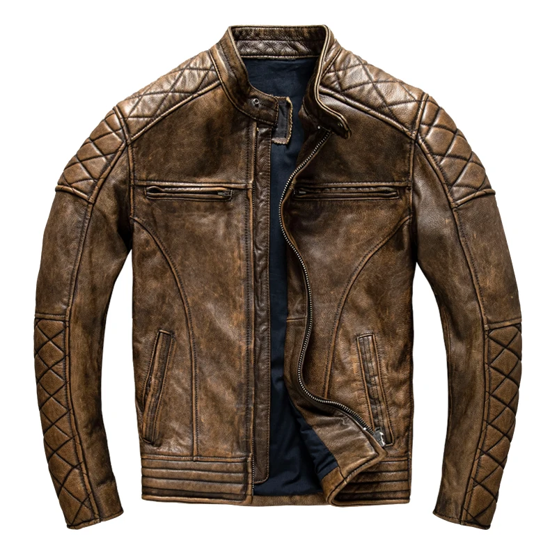 Leather Work Jacket - Chaqueta de Cuero Vintage para Hombre,