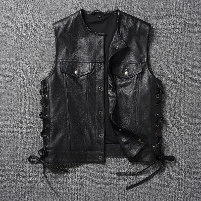 Leather Work Jacket - Chaleco de Cuero para Motociclistas, Moderno