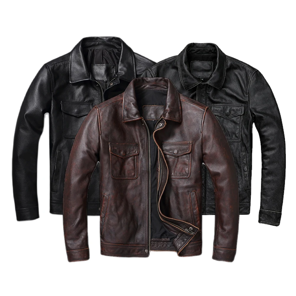 Leather Work Jacket - Chaqueta Vintage de cuero genuino para
