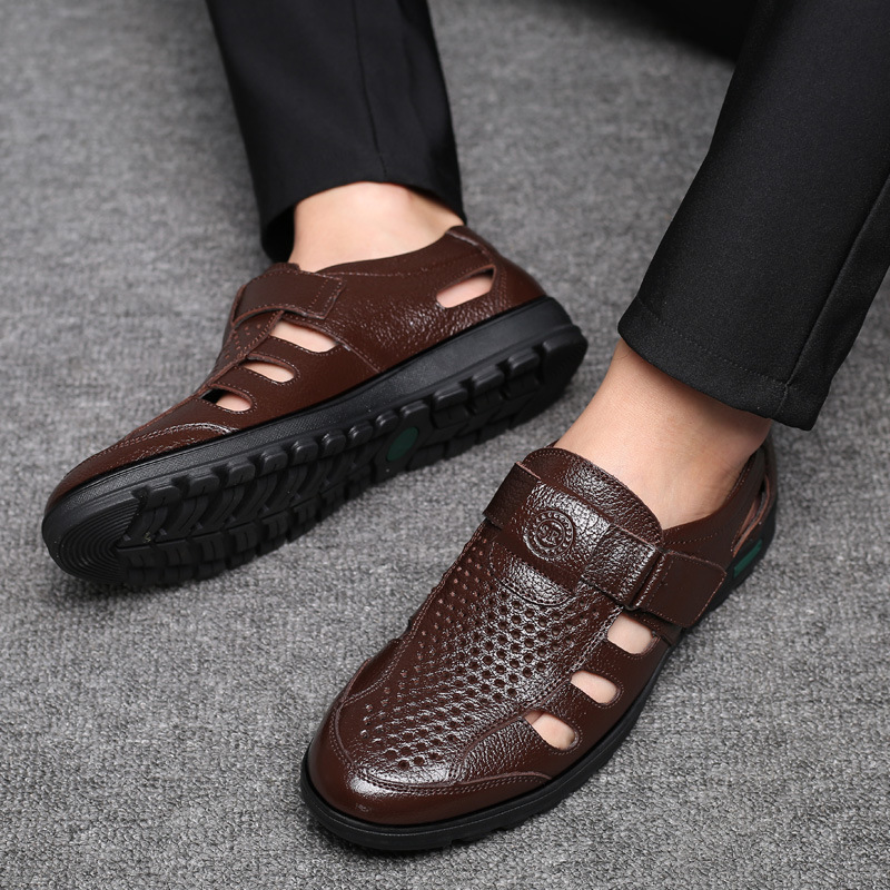 Leather Work Outfit - Sandalias de cuero para hombre, Sandalias