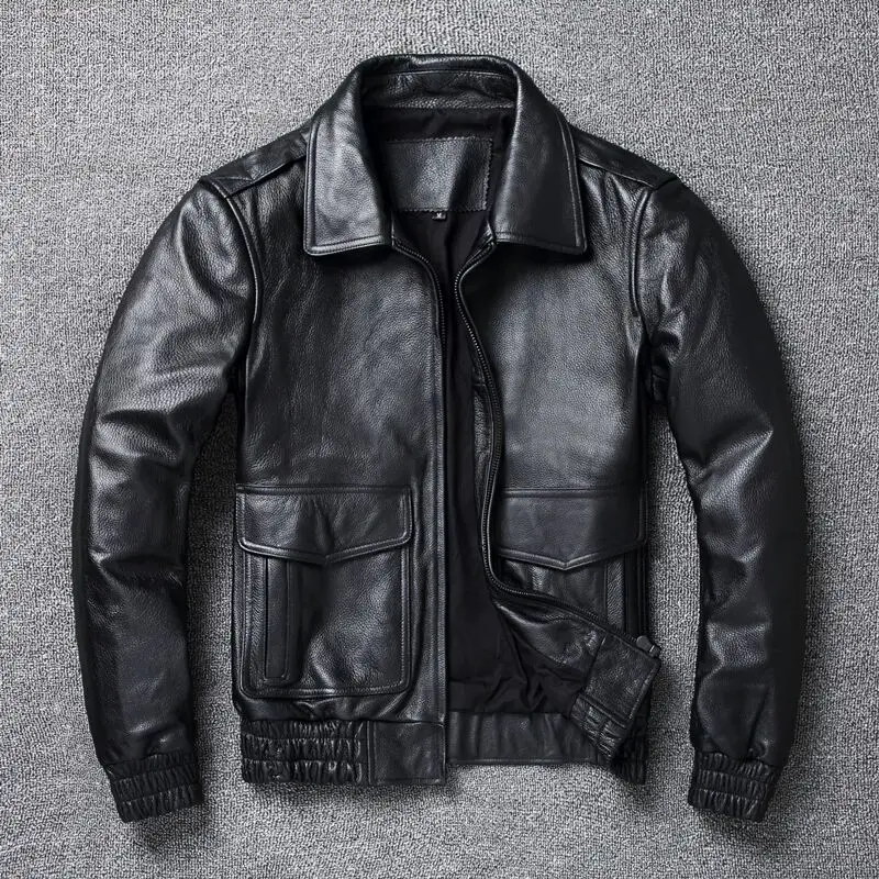 Leather Work Jacket - Chaqueta de cuero genuino para hombre,