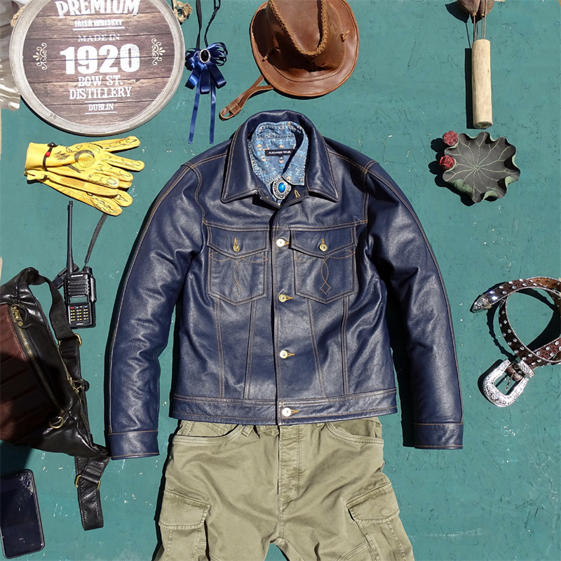 Leather Work Jacket - Chaqueta de cuero genuino Knight, estilo