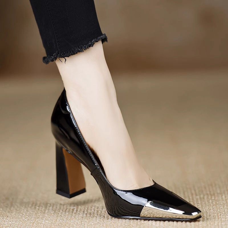Leather Work Outfit - FHC 2025 nuevos tacones altos cuadrados