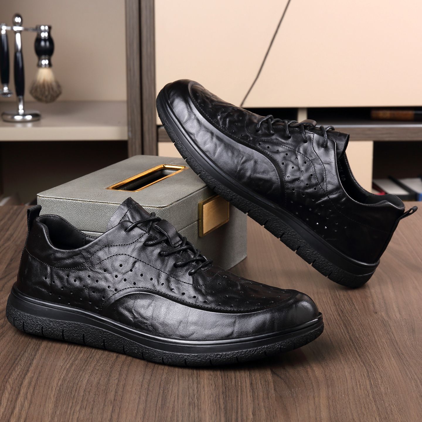 Zapatos informales de cuero ge - Leather Work Outfit reseña y precio