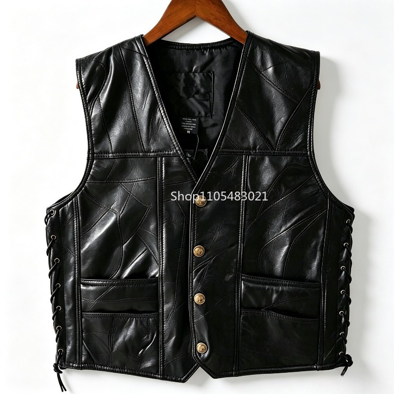 Chaleco de Cuero Negro con Par - Leather Work Jacket reseña y precio